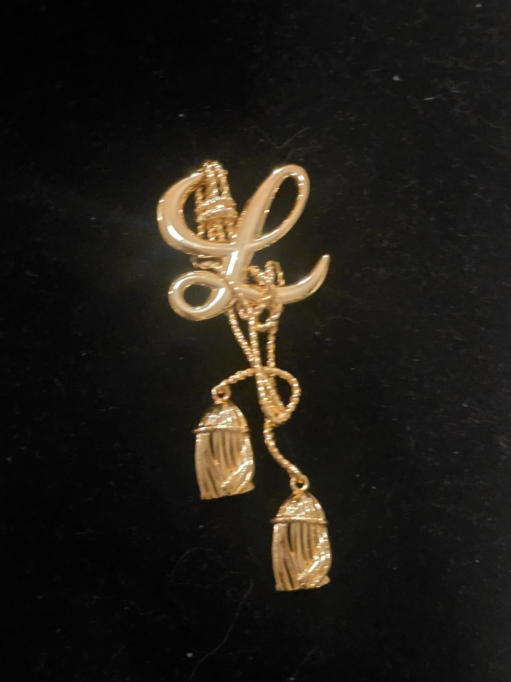 LOEWE 18kgp Gold-Tone Script L Drop Tassel Brooch